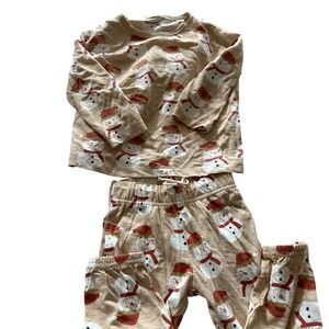 SIXX 18-24 Months Organic Cotton Snowman Christmas Pajama‎ Set Kids Beige